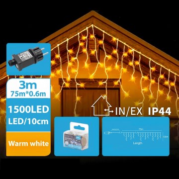 BRILAGI - LED-Außen-Weihnachtslichterkette 1500xLED/12W/8 Funktionen 78x0,6m IP44 warmweiß