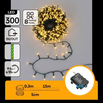 BRILAGI - LED-Außen-Weihnachtslichterkette 300xLED/3xAA/8 Funktionen 15,3m IP44 warmweiß