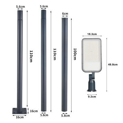 Brilagi - LED-Außen-Straßenleuchte mit Mast und Gelenk 3 m URBANLIGHT LED/100W/230V anthrazit IP65