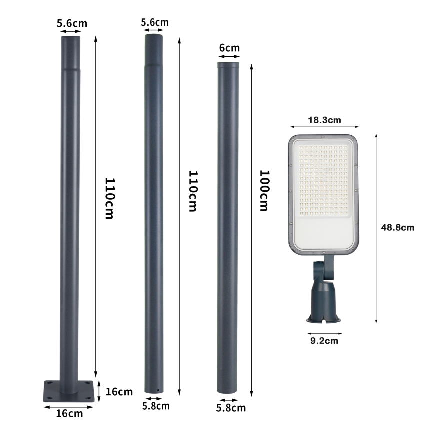 Brilagi - LED-Außen-Straßenleuchte mit Mast und Gelenk 3 m URBANLIGHT LED/100W/230V anthrazit IP65