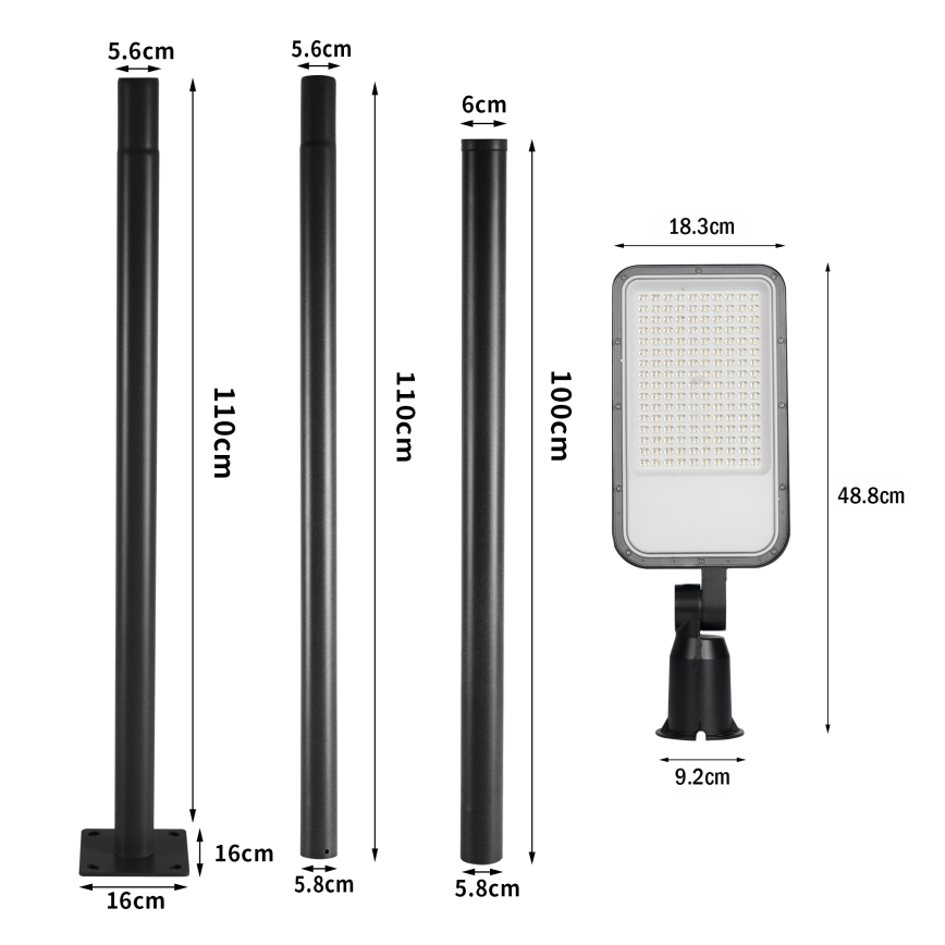 Brilagi - URBANLIGHT LED-Straßenleuchte für den Außenbereich mit 3 m Mast und Gelenk, LED/100W/230V, schwarz, IP65