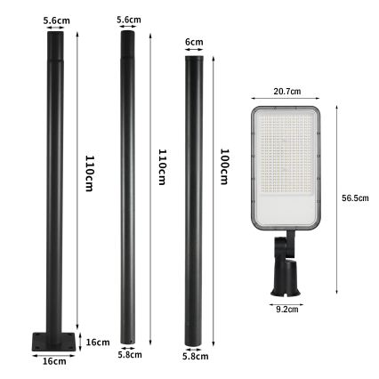 Brilagi - LED-Außen-Straßenleuchte mit 3 m Mast und Gelenk URBANLIGHT LED/200W/230V schwarz IP65