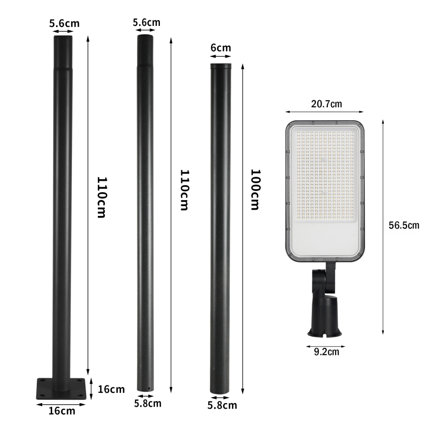 Brilagi - LED-Außen-Straßenleuchte mit 3 m Mast und Gelenk URBANLIGHT LED/200W/230V schwarz IP65