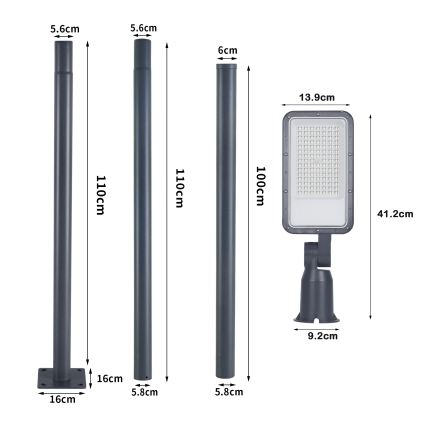 Brilagi - LED-Straßenleuchte für den Außenbereich mit 3 m Mast und Gelenk URBANLIGHT LED/50W/230V anthrazit IP65