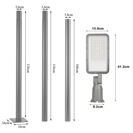 Brilagi - LED-Außenstraßenleuchte mit 3 m Mast und Schwenkarm URBANLIGHT LED/50W/230V grau IP65