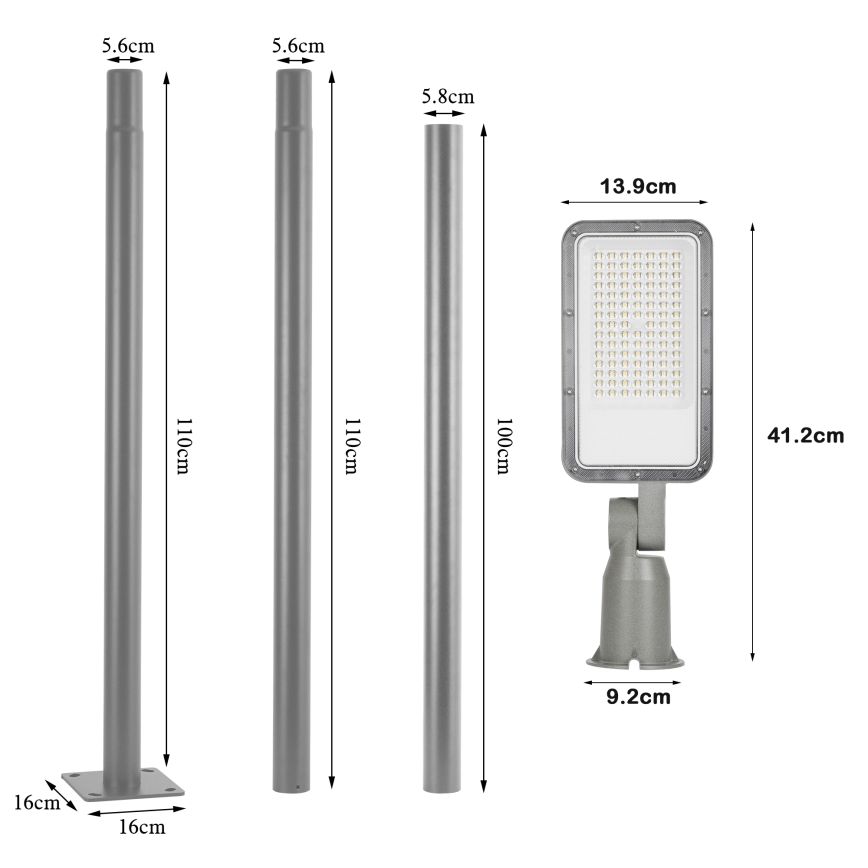 Brilagi - LED-Außenstraßenleuchte mit 3 m Mast und Schwenkarm URBANLIGHT LED/50W/230V grau IP65