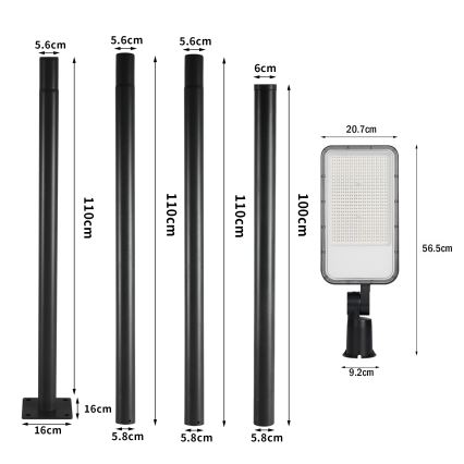 Brilagi - LED-Außen-Straßenleuchte mit 4 m Mast und schwenkbarem Gelenk URBANLIGHT LED/200W/230V schwarz IP65