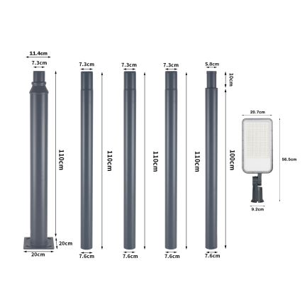 Brilagi - LED-Straßenleuchte für den Außenbereich mit Mast und Gelenk, 5 m, URBANLIGHT LED/200W/230V, anthrazit, IP65
