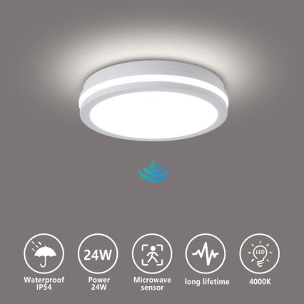 Brilagi - LED-Außen-Deckenleuchte mit Sensor BENE LED/24W/230V Ø 26 cm weiß IP54