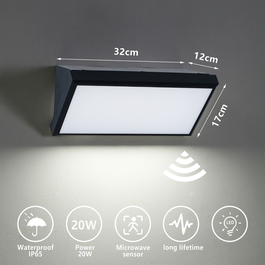 Brilagi - LED Außenwandleuchte mit Sensor TRIANGLE LED/20W/230V schwarz IP65