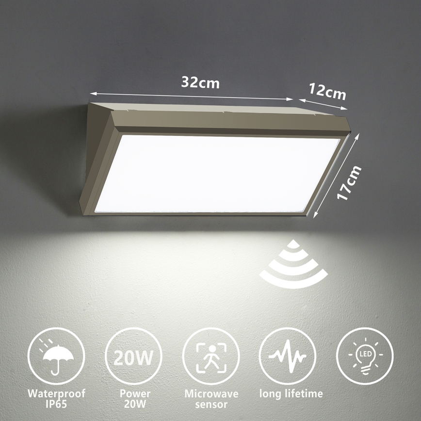 Brilagi - LED-Außenwandleuchte mit Sensor TRIANGLE LED/20W/230V grau IP65