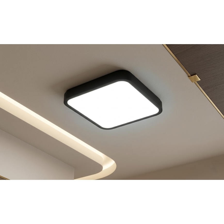 BRILAGI - LED Badezimmer-Deckenleuchte mit Sensor ZENNA LED/18W/230V 28,5x28,5 cm IP44 schwarz + Fernbedienung