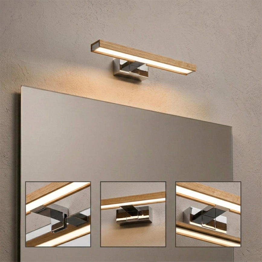 Brilagi - LED-Spiegelleuchte für Badezimmer, 3-in-1 WOODY MIRROR LED/8W/230V 40 cm IP44 hochglanzchrom/Eiche