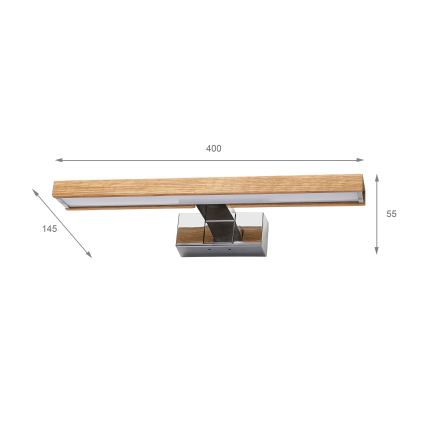 Brilagi - LED-Spiegelleuchte für Badezimmer, 3-in-1 WOODY MIRROR LED/8W/230V 40 cm IP44 hochglanzchrom/Eiche