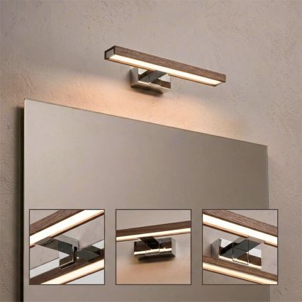 Brilagi - LED-Beleuchtung für Badezimmerspiegel 3-in-1 WOODY MIRROR LED/8W/230V 40 cm IP44 glänzender Chrom/Eiche Nussbaum