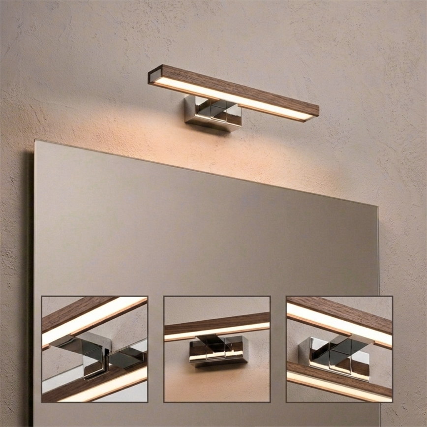 Brilagi - LED-Beleuchtung für Badezimmerspiegel 3-in-1 WOODY MIRROR LED/8W/230V 40 cm IP44 glänzender Chrom/Eiche Nussbaum