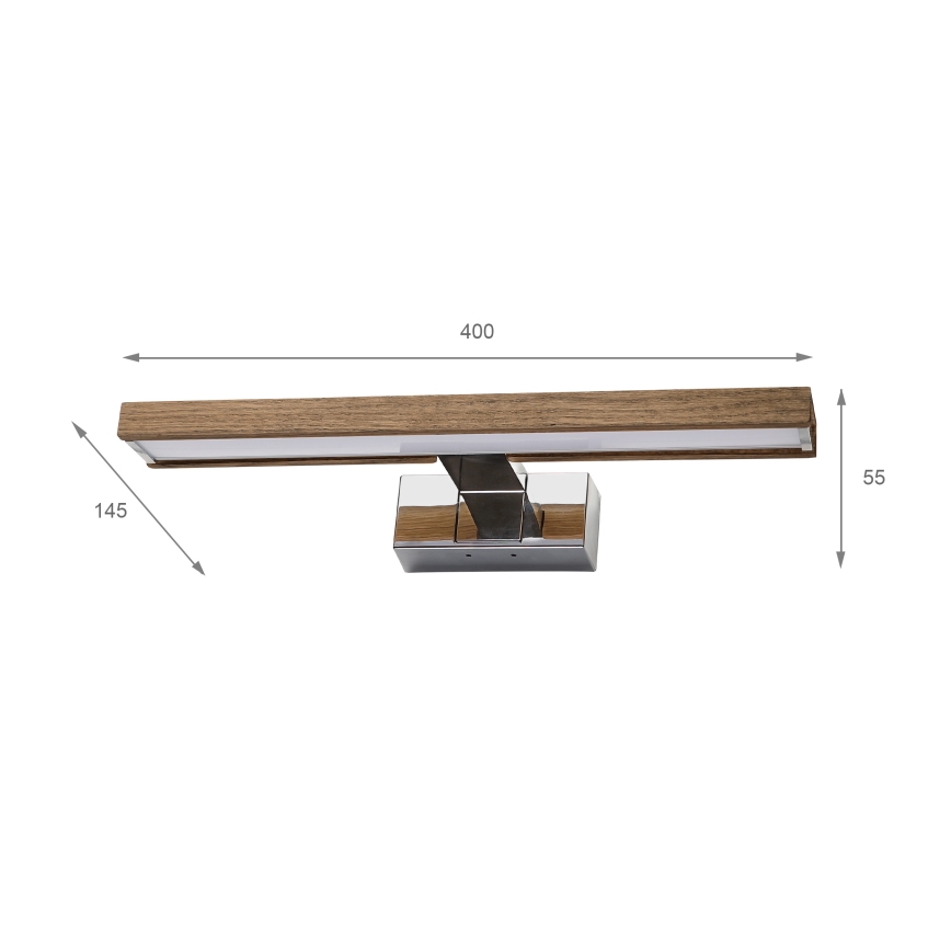 Brilagi - LED-Beleuchtung für Badezimmerspiegel 3-in-1 WOODY MIRROR LED/8W/230V 40 cm IP44 glänzender Chrom/Eiche Nussbaum