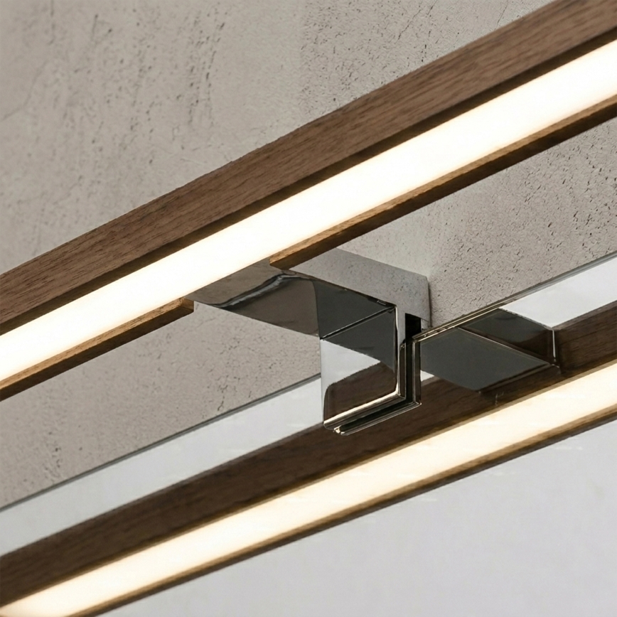 Brilagi - WOODY MIRROR 3-in-1 LED-Spiegelleuchte LED/8W/230V 40 cm IP44 Hochglanz-Chrom / Eiche-Nussbaum
