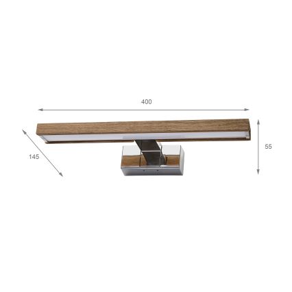Brilagi - WOODY MIRROR 3-in-1 LED-Spiegelleuchte LED/8W/230V 40 cm IP44 Hochglanz-Chrom / Eiche-Nussbaum