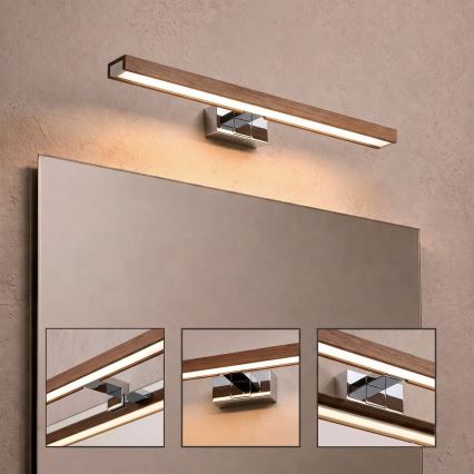 Brilagi - LED-Badezimmer-Spiegelleuchte 3-in-1 WOODY MIRROR LED/12W/230V 60 cm IP44 glänzender Chrom/Eiche-Kirsche