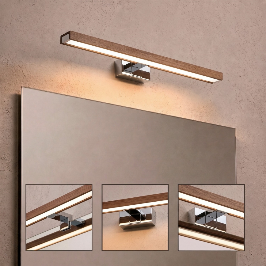 Brilagi - LED-Badezimmer-Spiegelleuchte 3-in-1 WOODY MIRROR LED/12W/230V 60 cm IP44 glänzender Chrom/Eiche-Kirsche