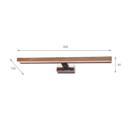 Brilagi - LED-Badezimmer-Spiegelleuchte 3-in-1 WOODY MIRROR LED/12W/230V 60 cm IP44 glänzender Chrom/Eiche-Kirsche