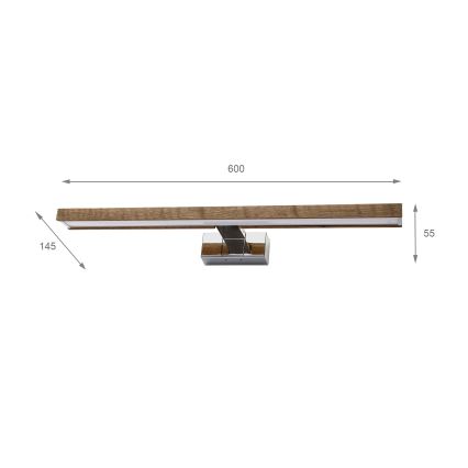 Brilagi - LED-Badezimmer-Spiegelbeleuchtung 3-in-1 WOODY MIRROR LED/12W/230V 60 cm IP44 glänzender Chrom/Eiche/Nussbaum
