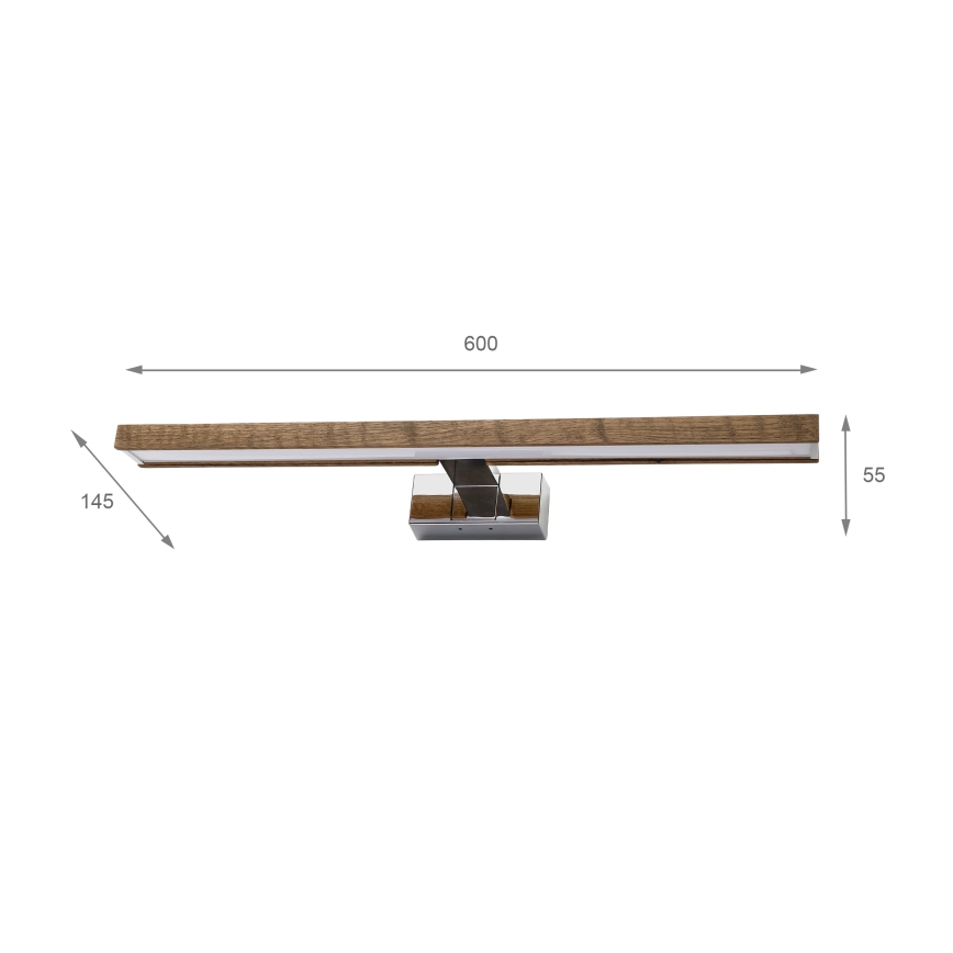Brilagi - LED-Badezimmer-Spiegelbeleuchtung 3-in-1 WOODY MIRROR LED/12W/230V 60 cm IP44 glänzender Chrom/Eiche/Nussbaum