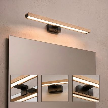 Brilagi - LED-Badspiegelleuchte 3-in-1 WOODY MIRROR LED/12W/230V 60 cm IP44 schwarz/Eiche