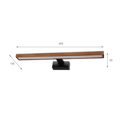 Brilagi - LED-Badspiegelbeleuchtung WOODY MIRROR 3-in-1 LED/12W/230V 60 cm IP44 Schwarz/Eiche/Kirsche