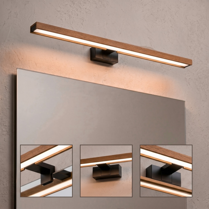 Brilagi - LED-Badezimmer-Spiegelleuchte WOODY MIRROR 3-in-1, LED/15 W/230 V, 80 cm, IP44, schwarz / Eiche-Kirsche