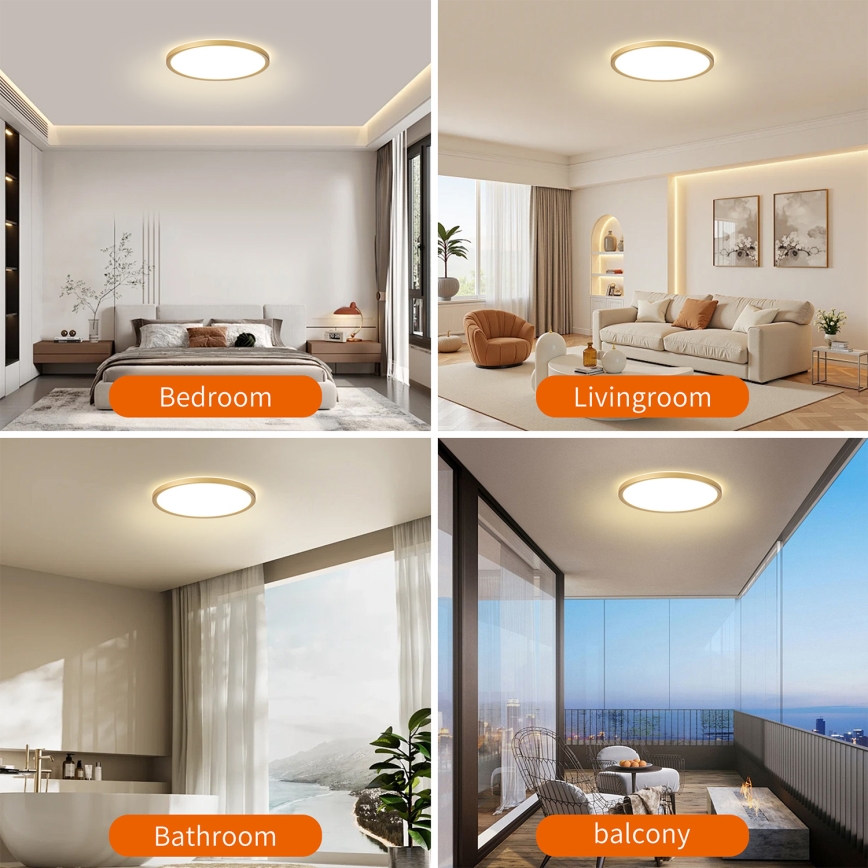 Brilagi - LED-Badezimmer-Deckenleuchte ULTRA SLIM LED/18W/230V Ø 30 cm gold IP54