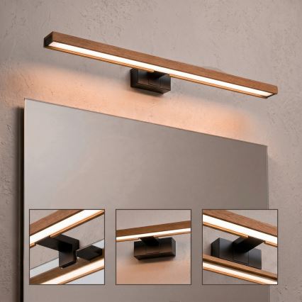 Brilagi - LED-Badezimmer-Spiegelbeleuchtung 3-in-1 WOODY MIRROR LED/15W/230V 80 cm IP44 schwarz/Eiche-Kirsche