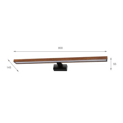 Brilagi - LED-Badezimmer-Spiegelbeleuchtung 3-in-1 WOODY MIRROR LED/15W/230V 80 cm IP44 schwarz/Eiche-Kirsche