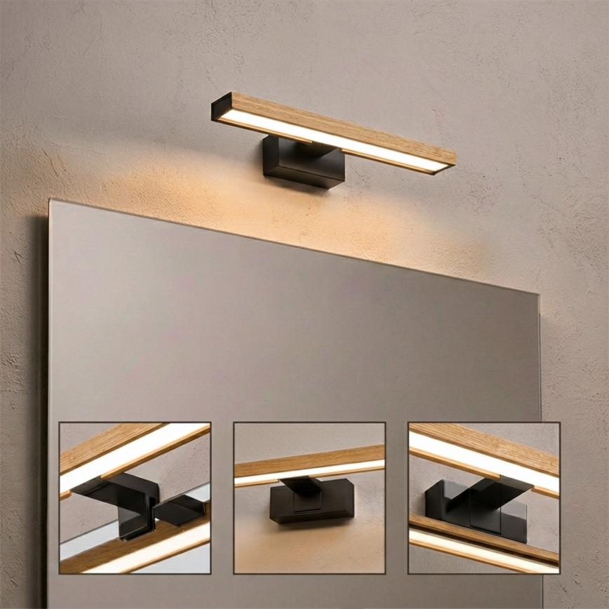 Brilagi - LED-Badspiegelleuchte 3-in-1 WOODY MIRROR LED/8W/230V IP44 schwarz/Eiche