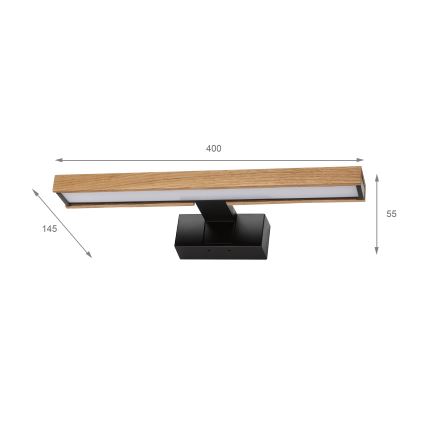 Brilagi - LED-Badspiegelleuchte 3-in-1 WOODY MIRROR LED/8W/230V IP44 schwarz/Eiche