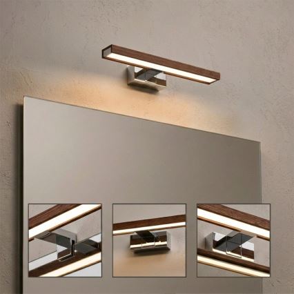 Brilagi - LED-Beleuchtung für Badezimmerspiegel 3-in-1 WOODY MIRROR LED/8W/230V 40 cm IP44 glänzender Chrom/Eiche/Kirsche