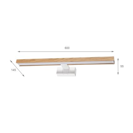 BRILAGI - LED-Badezimmer-Spiegelbeleuchtung 3-in-1 WOODY MIRROR LED/12W/230V 60 cm IP44 weiß/Eiche
