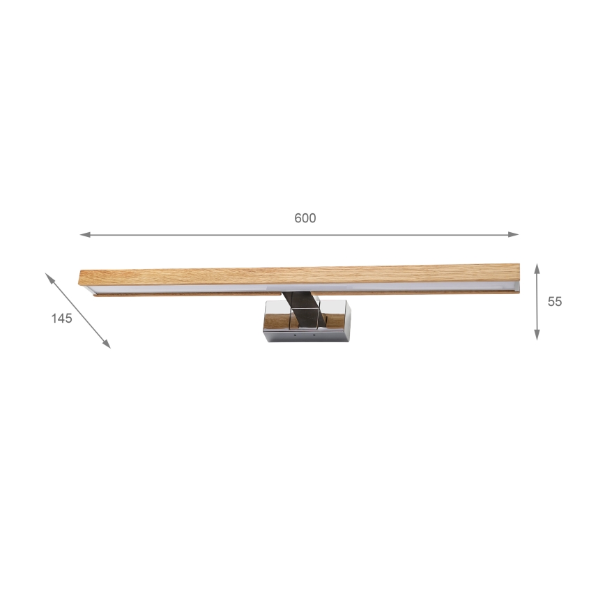 BRILAGI - LED-Beleuchtung für Badezimmerspiegel 3-in-1 WOODY MIRROR LED/12W/230V 60 cm IP44 Hochglanz-Chrom/Eiche