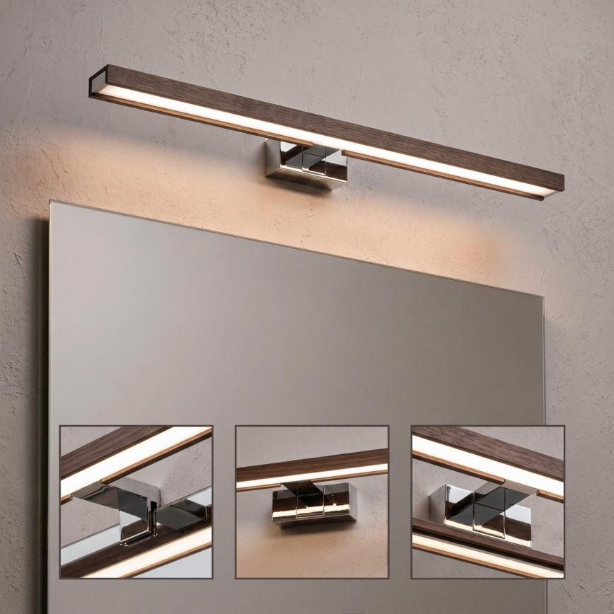 Brilagi - LED-Badspiegelleuchte WOODY MIRROR 3-in-1 LED/12W/230V 60 cm IP44 glänzender Chrom/Eiche/Nussbaum