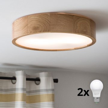 Brilagi - LED-Deckenleuchte CARVALHO 2xE27/30W/230V Eiche Ø 37,5 cm