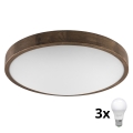 Brilagi - LED Deckenleuchte CARVALHO SLIM 3xE27/60W/230V Eiche Nussbaum Ø 47 cm