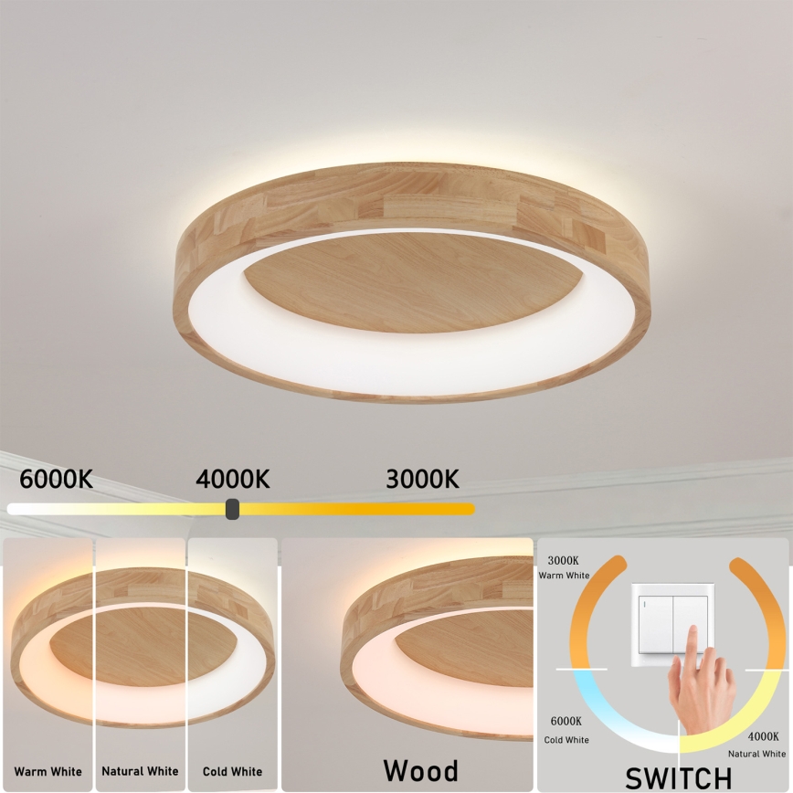 Brilagi - LED-Deckenleuchte FALCON WOOD LED/40W/230V 3000/4000/6000K Ø 60 cm Holz