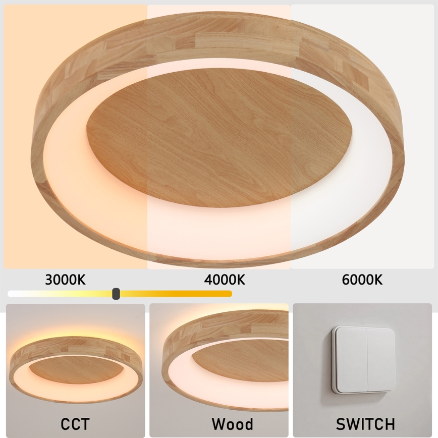 Brilagi - LED-Deckenleuchte FALCON WOOD LED/40W/230V 3000/4000/6000K Ø 60 cm Holz