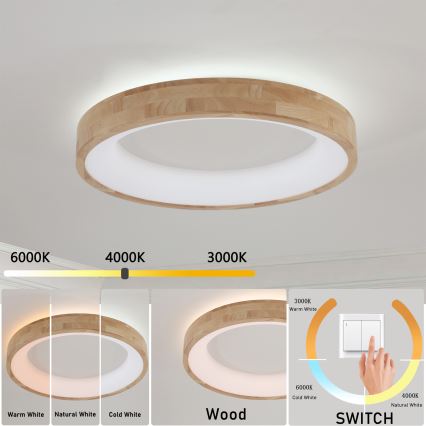 Brilagi - LED-Deckenleuchte FALCON WOOD LED/40W/230V 3000/4000/6000K Ø 60 cm Holz