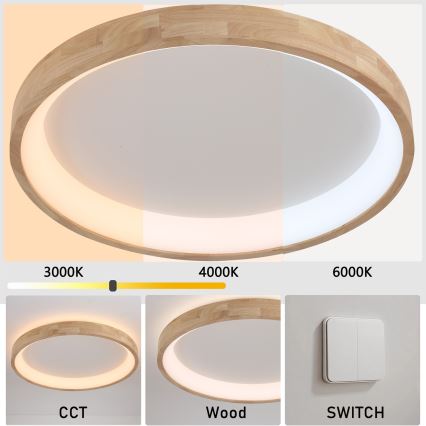 Brilagi - LED-Deckenleuchte FALCON WOOD LED/60W/230V 3000/4000/6000K Ø 80 cm Holz