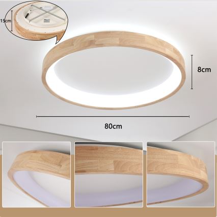 Brilagi - LED-Deckenleuchte FALCON WOOD LED/60W/230V 3000/4000/6000K Ø 80 cm Holz
