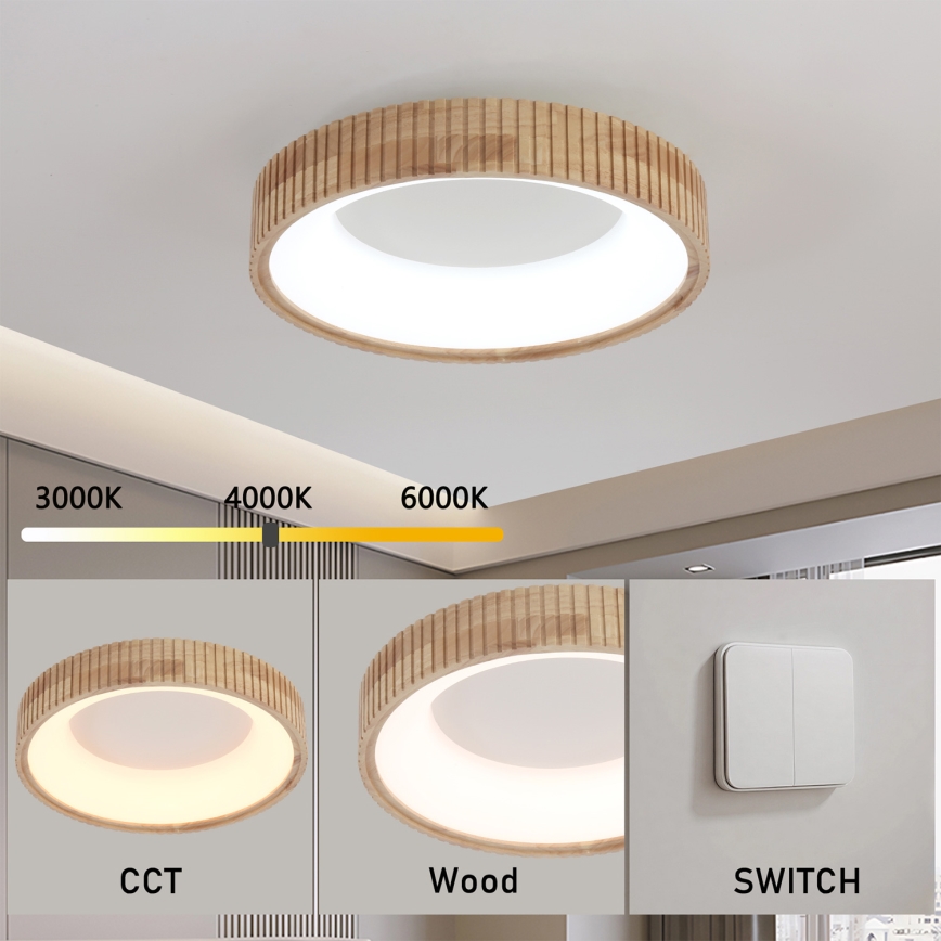 Brilagi - LED-Deckenleuchte FALCON WOOD MODERN LED/30W/230V 3000/4000/6000K Ø 45 cm Holz