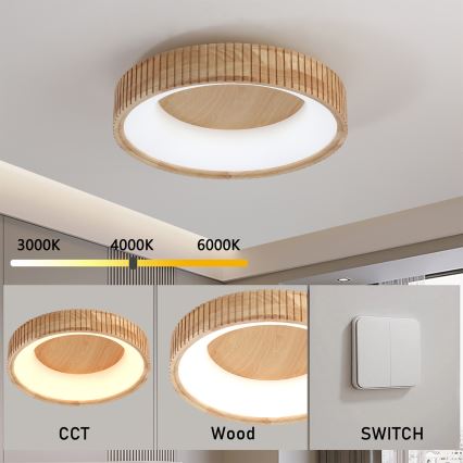 Brilagi - LED-Deckenleuchte FALCON WOOD MODERN, LED/30W/230V, 3000/4000/6000K, Ø 45 cm, Holz