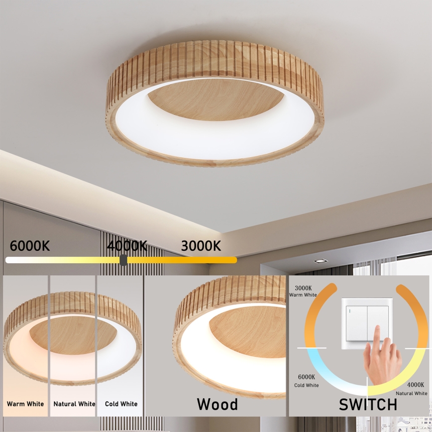 Brilagi - LED-Deckenleuchte FALCON WOOD MODERN, LED/30W/230V, 3000/4000/6000K, Ø 45 cm, Holz
